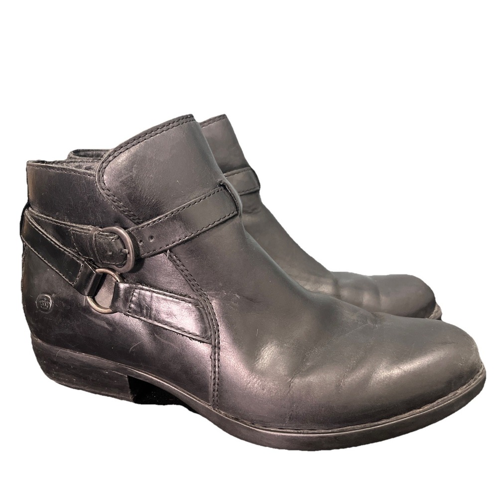 Børn Kati Womens Leather Ankle Booties 8M Black Moto Buckle Biker Grunge Boot